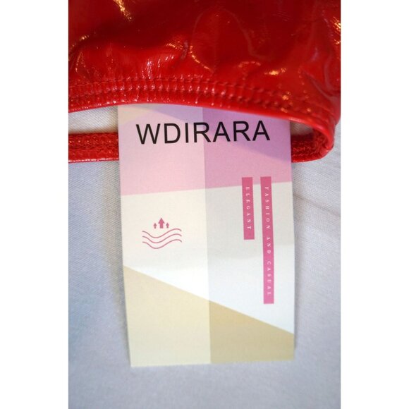 WDIRARA Deep V Neck Sleeveless PU Leather Bodysuit Halter Top – Size S, NWT - Picture 4 of 10